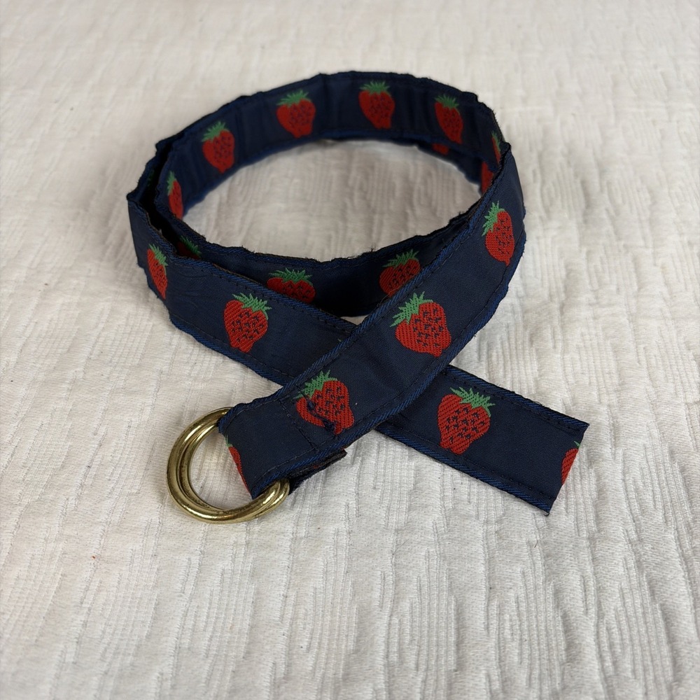 Vintage Dotty Smith Women's Belt, Navy Blue "Strawberry" Print 32" Preppy RARE